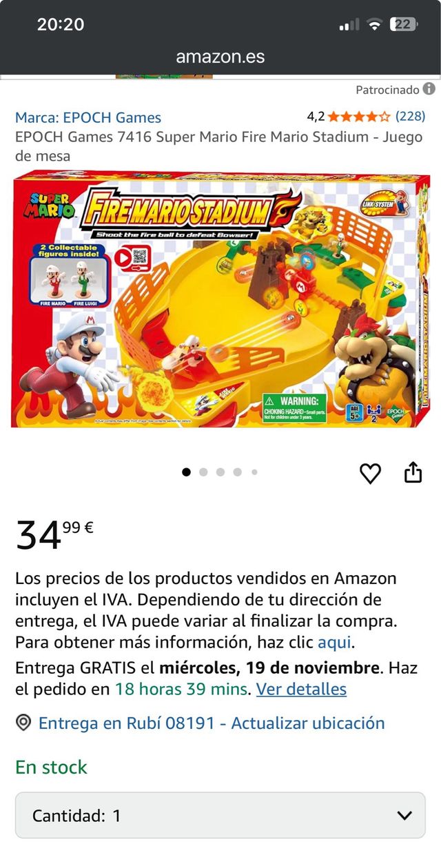 EPOCH Super Mario Fire Mario Stadium Juego