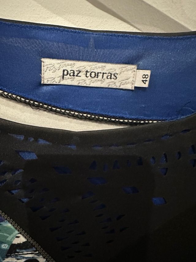Vestido Paz Torras Negro Estampado Talla 46-48