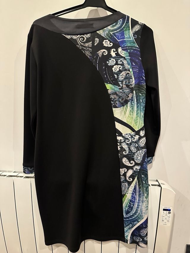 Vestido Paz Torras Negro Estampado Talla 46-48