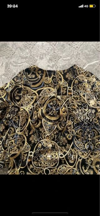 Vestito donna manica lunga fantasia oro nero