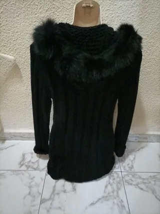 Chaqueta de punto con piel negra