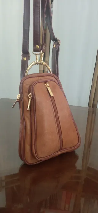 Bolso Mochila Piel Valentino di Paolo Marrón