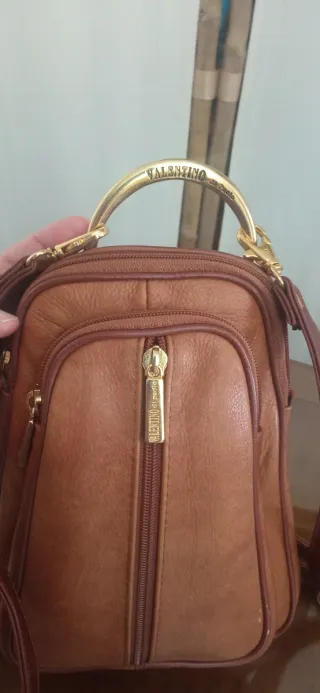 Bolso Mochila Piel Valentino di Paolo Marrón