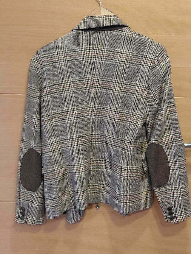 Blazer Zara Basic Cuadros Marrón Gris