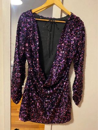 Vestido lentejuelas morado Zara