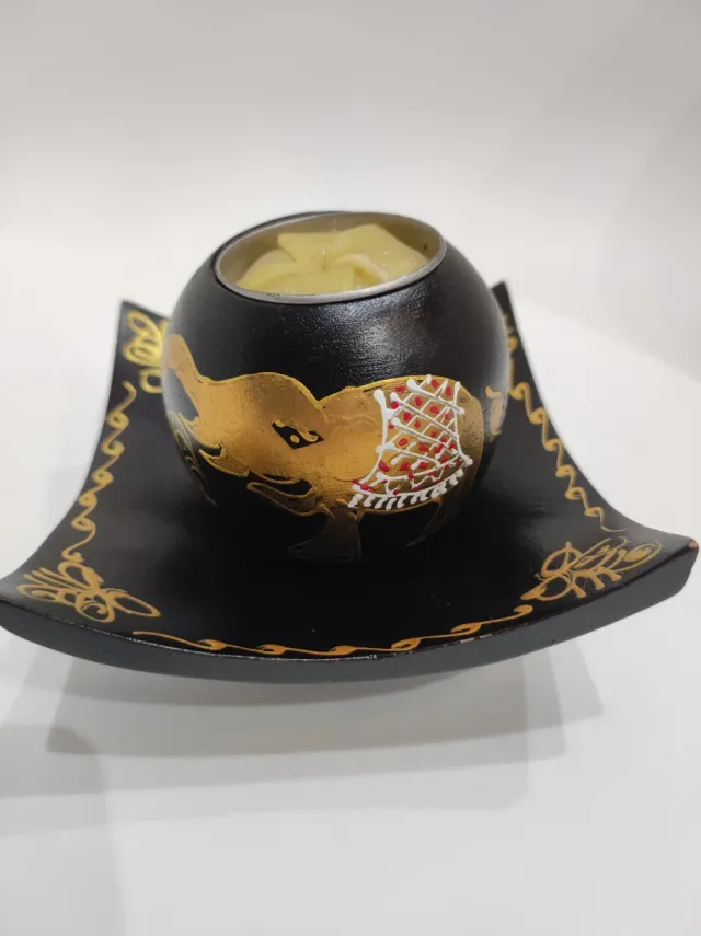 Candela Decorativa Elefante Nero e Dorato