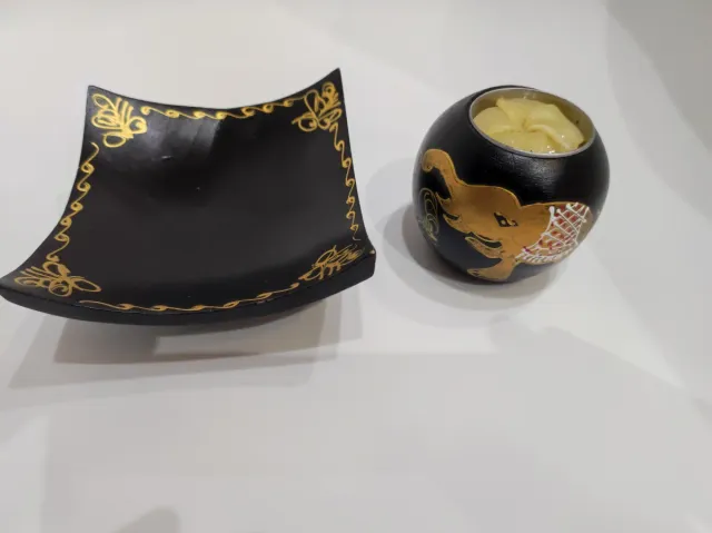 Candela Decorativa Elefante Nero e Dorato