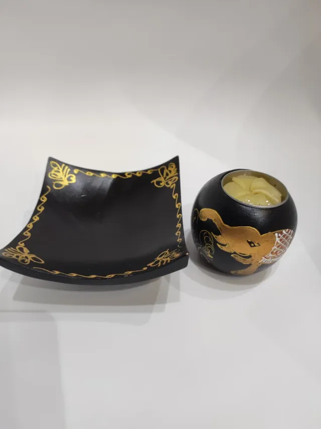 Candela Decorativa Elefante Nero e Dorato