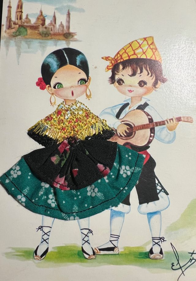 Postal Antigua Traje Regional Bordado