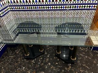 Tavolo in cristallo con 2 colonne in marmo 180 cm di cristallo