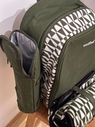 Mochila Picnic VonShef Verde con Manta