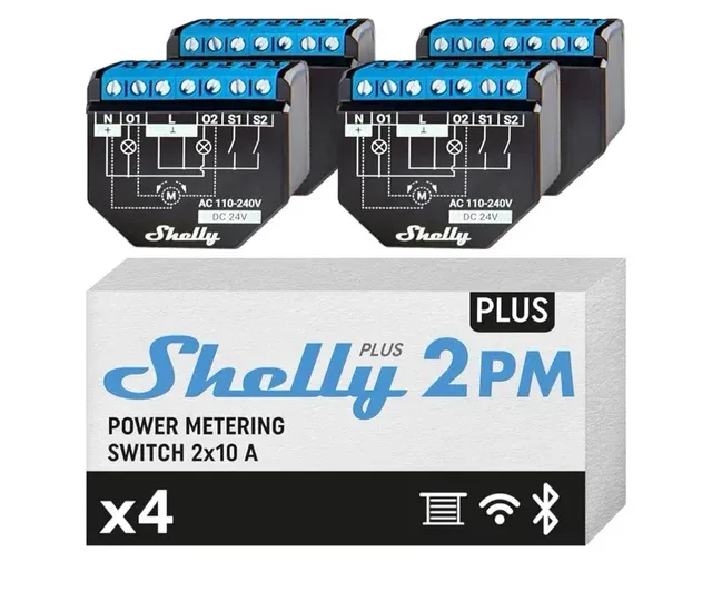 Shelly Plus 2PM - Interruttore relè intelligente x 8