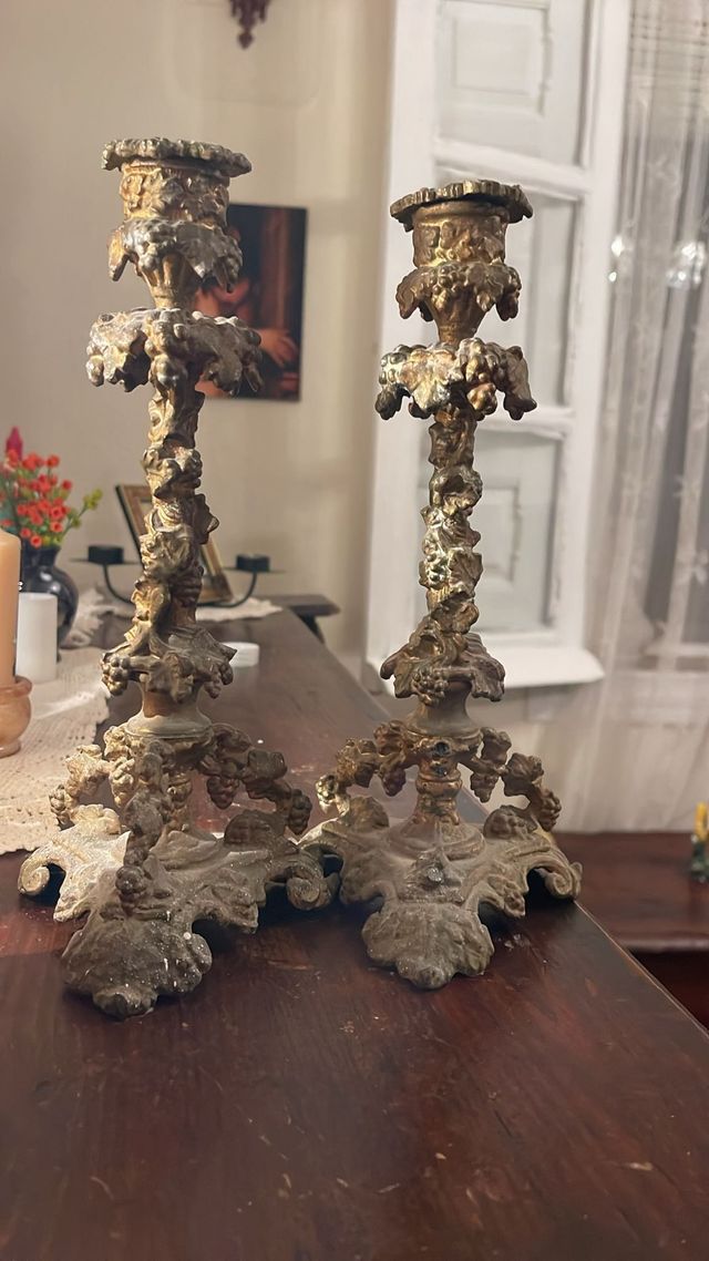 Candelabros Bronce Dorado Vintage