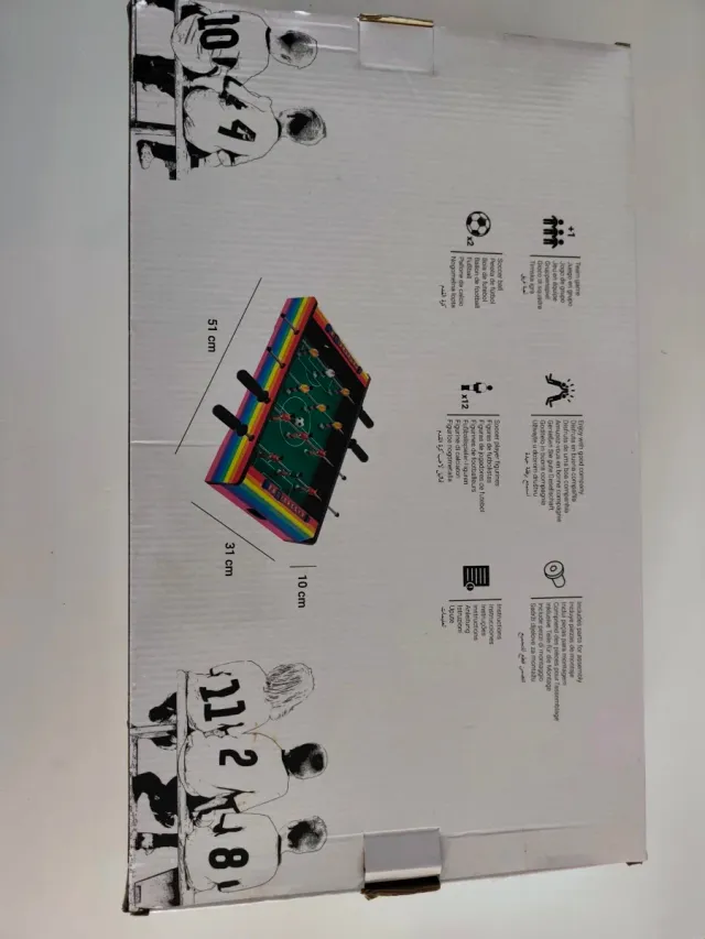 Juguete Mini futbolín de mesa con caja.