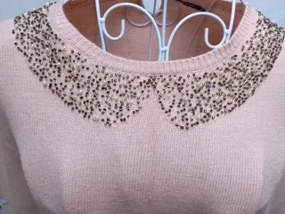 Jersey rosa con cuello Peter Pan