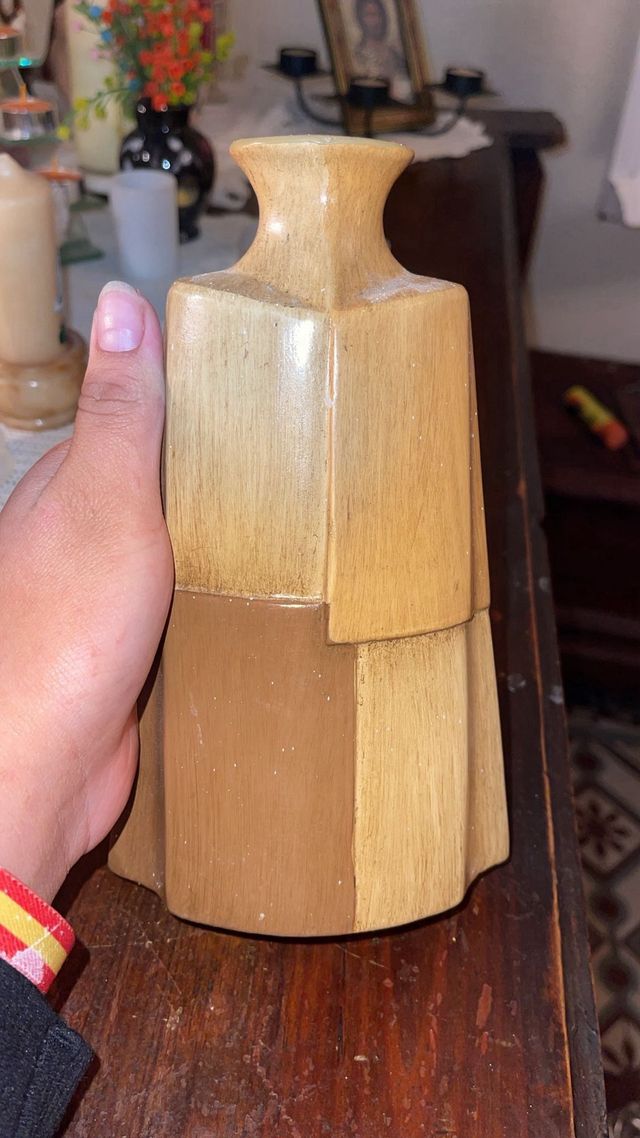 Jarrón Vintage Madera y Cerámica
