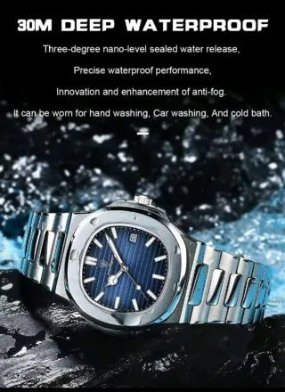 Reloj de pulsera plateado y azul