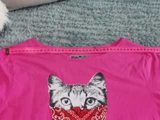 Camiseta rosa algodón gato bandana Talla L