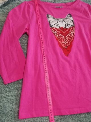 Camiseta rosa algodón gato bandana Talla L