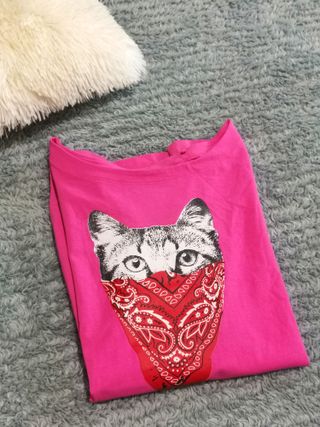 Camiseta rosa algodón gato bandana Talla L