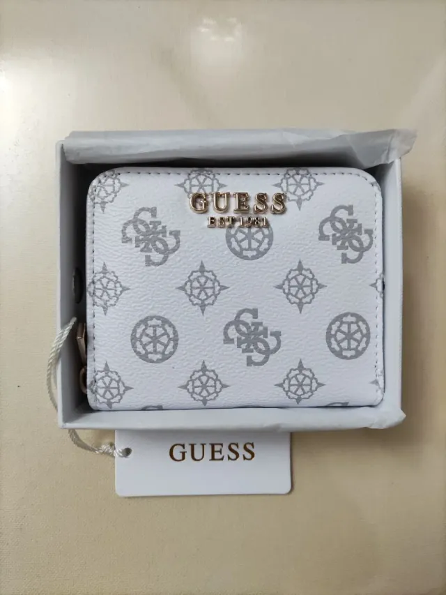 Portafoglio Guess Bianco Logo Grigio