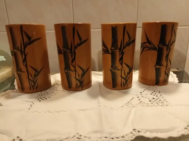 4 Copos Altos Bambu Pintados