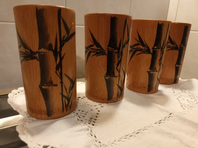 4 Copos Altos Bambu Pintados