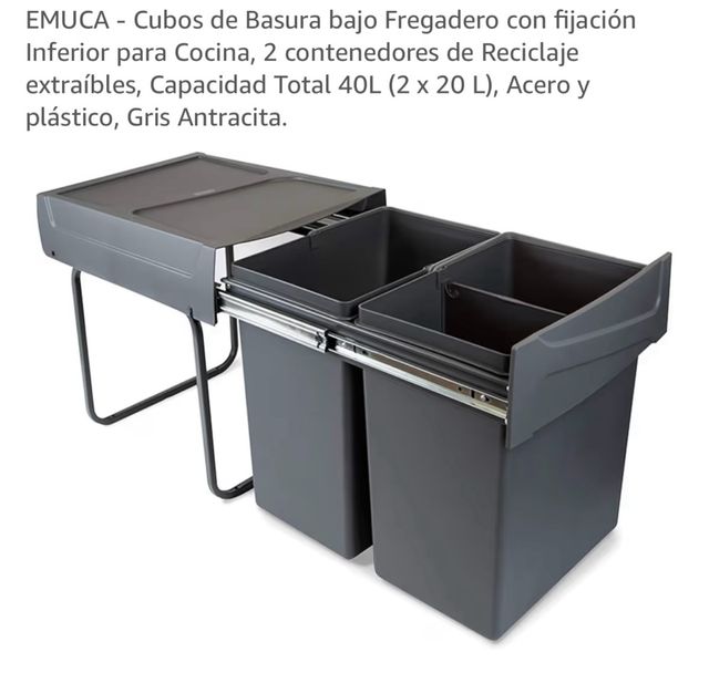 Cubo Basura Bajo Fregadero 40L Gris