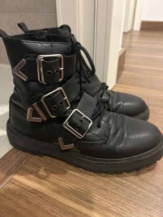 Botines Zara Polipiel Negro Talla 36
