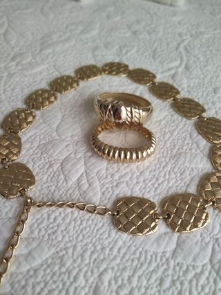 Cinturón y Pulseras Doradas Cinturón 90 cm