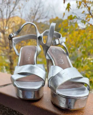 Sandalias Plataforma Tacón Plata