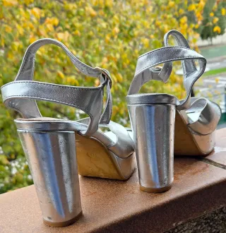 Sandalias Plataforma Tacón Plata