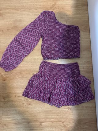 Conjunto Top y Falda Morado Estampado