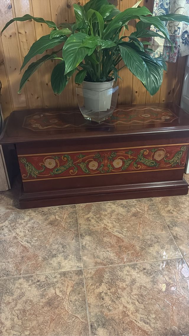 Baúl de madera policromado decorado