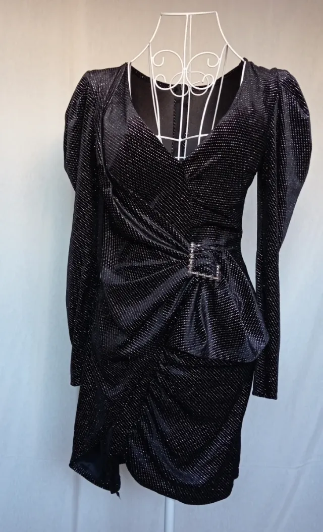 Vestido Fiesta Coctel Negro Brillante