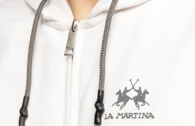 Felpa La Martina Uomo Full Zip Cappuccio Bianca