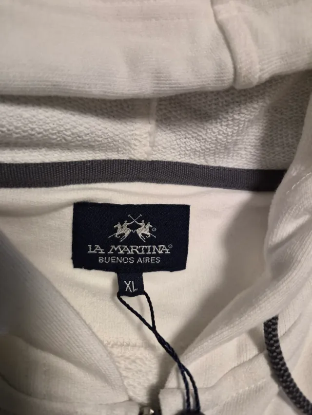 Felpa La Martina Uomo Full Zip Cappuccio Bianca