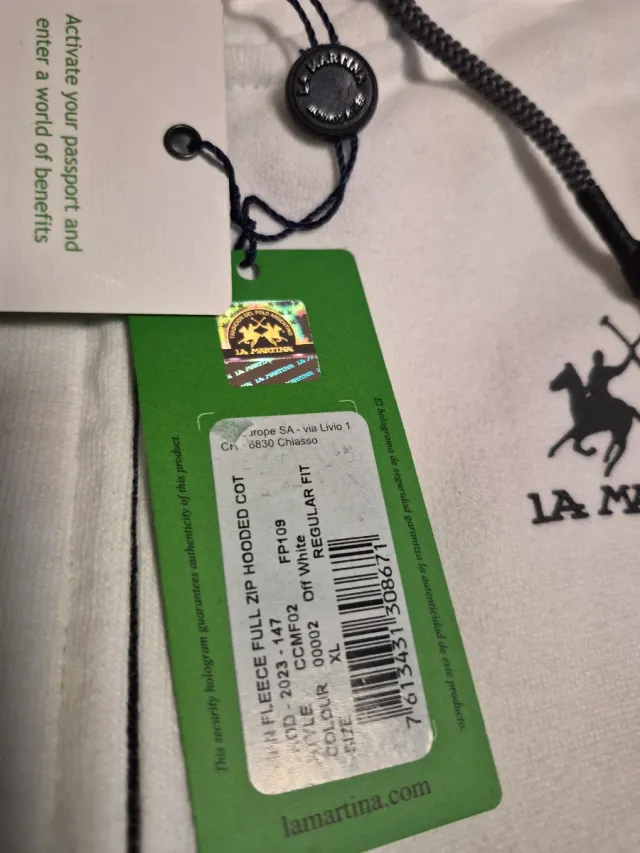 Felpa La Martina Uomo Full Zip Cappuccio Bianca