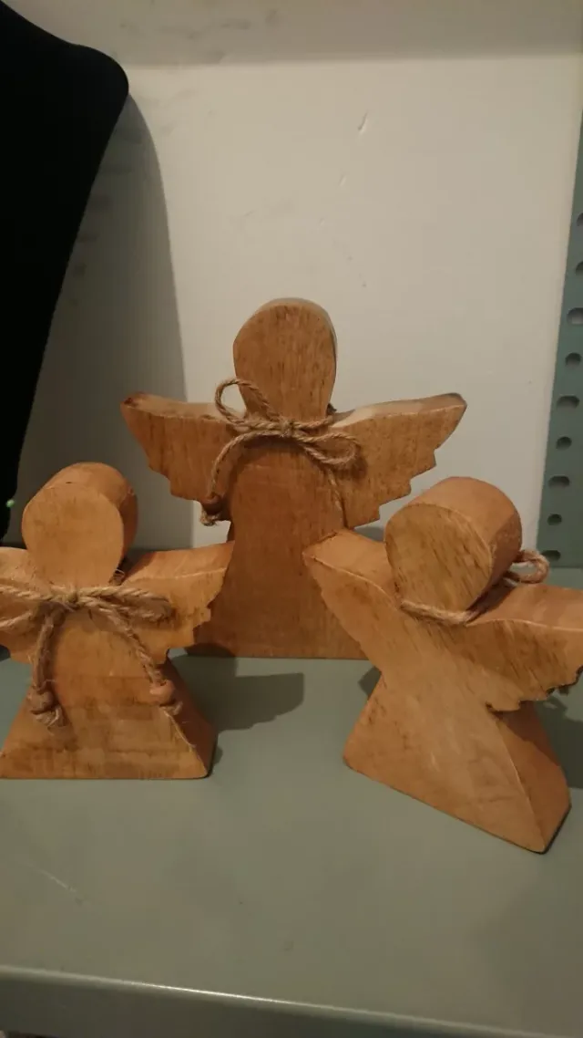 3 Ángeles de madera rústicos, Navidad