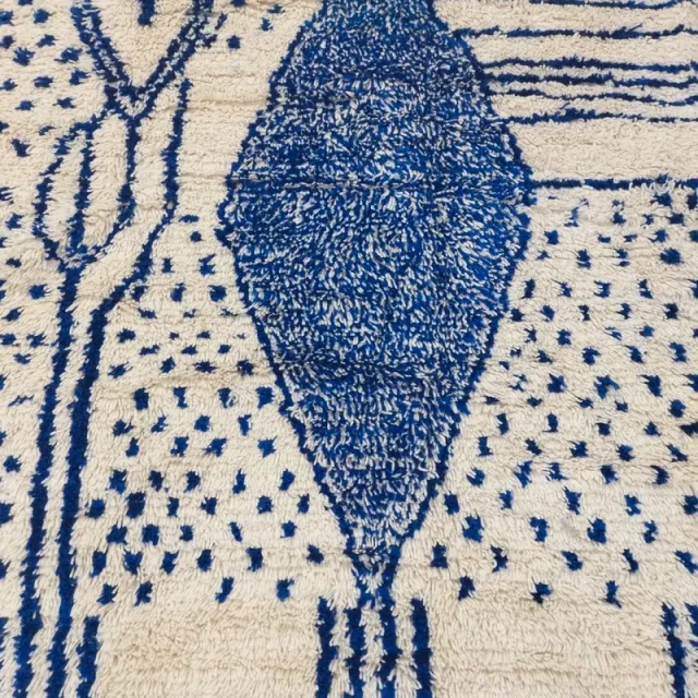 Alfombra Artesano de lana beige y azul