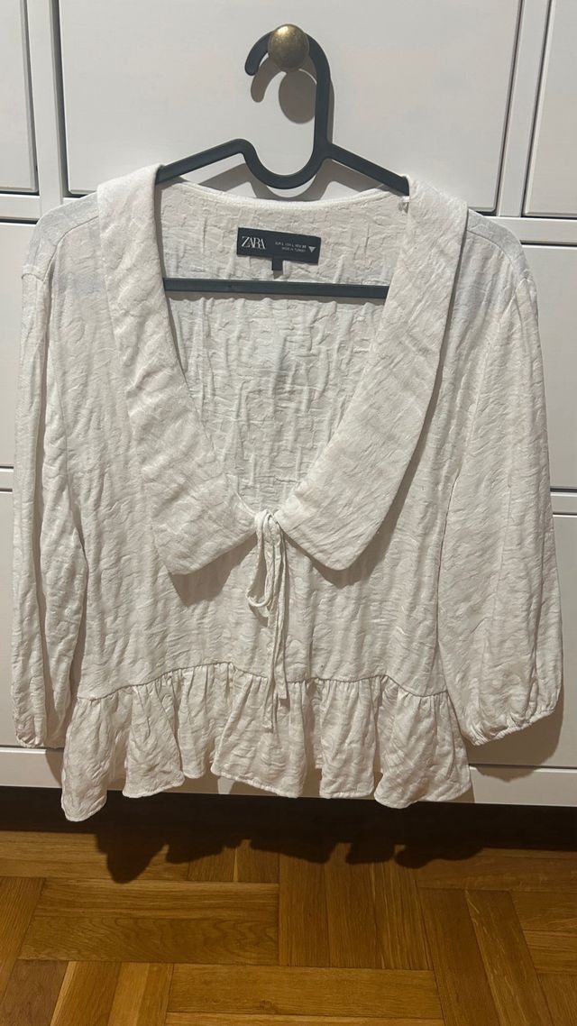 Blusa Zara Blanca Manga Larga