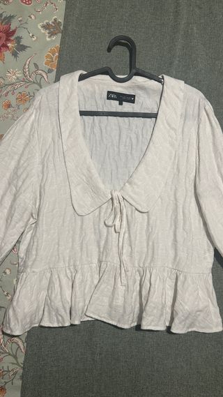 Blusa Zara Blanca Manga Larga