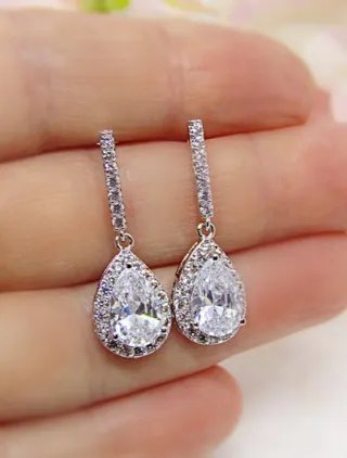 Pendientes lágrima de circonitas oro rosa o plata