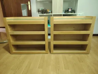 Comodini in legno rovere con 3 vani e vetro