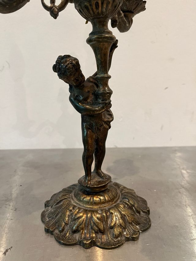 Lámpara Candelabro Bronce y Porcelana