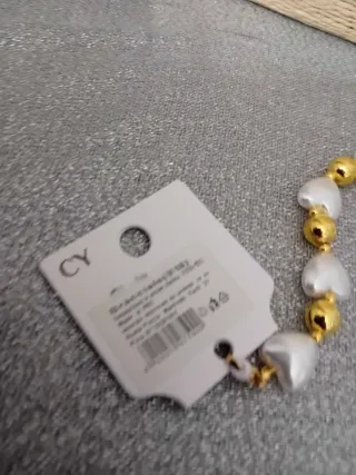 Braccialetto cuori perle e sfere oro