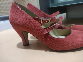 Zapatos tacón naranja teja piel