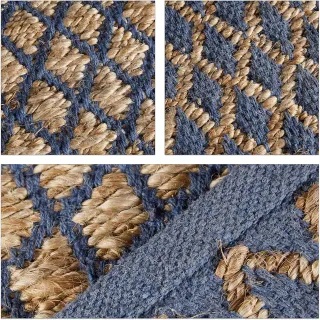 Tappeto in iuta e fibra 200x80cm Beige/Blu