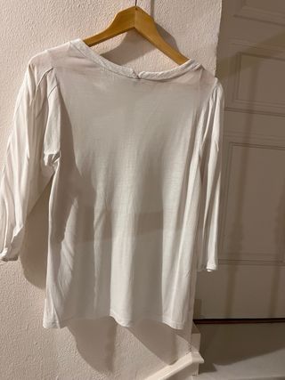Camiseta Massimo Dutti blanca mangas tejido
