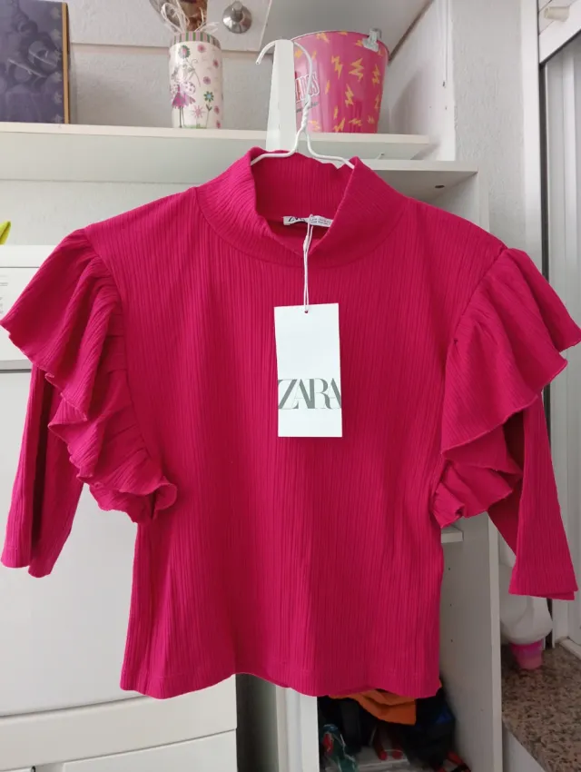 Camiseta Zara Mujer Manga Volante Talla M